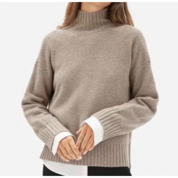 Everlane Oversized 100% Cashmere Boho Preppy Stroopwafel Turtleneck Sweater S - Picture 1 of 9
